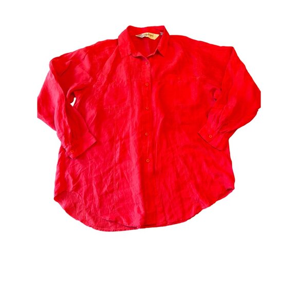 Diane Von Furstenberg Red Silk Button-Up Blouse Long Sleeves & Collared Size M - Picture 1 of 5